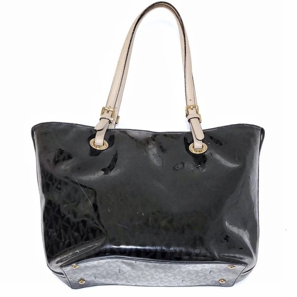 Michael Kors Black Patent Tote Grab Bag Mirror Metallic Convertible - Picture 1 of 13